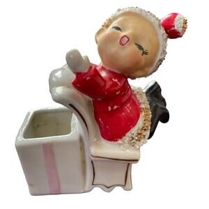 Vintage Ucagco? Christmas Pixie Figure Spaghetti Candy Cane Holder Planter READ